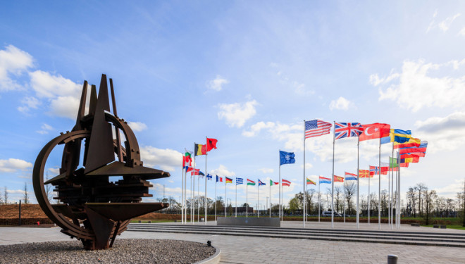 32 flags at NATO headquarters in Brussels